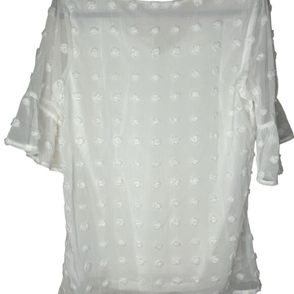NWT Swiss Dot Chiffon 3/4 Ruffle Sleeve Blouse - Zeagoo Size Small #83 - Picture 4 of 13